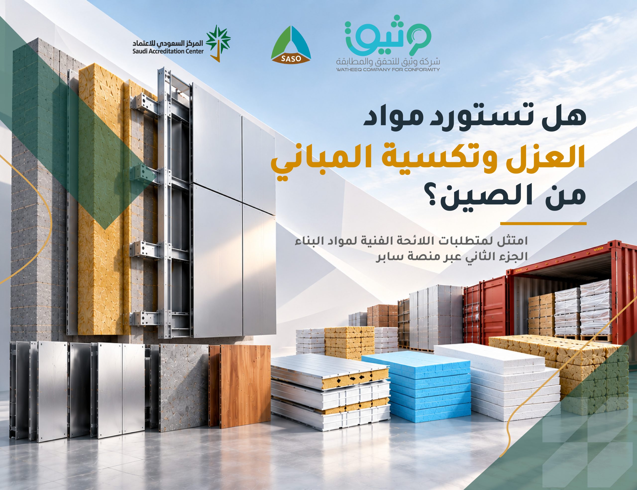 استيراد مواد العزل وكسوة المباني من الصين إلى السعودية | شهادات SASO ومنصة سابر